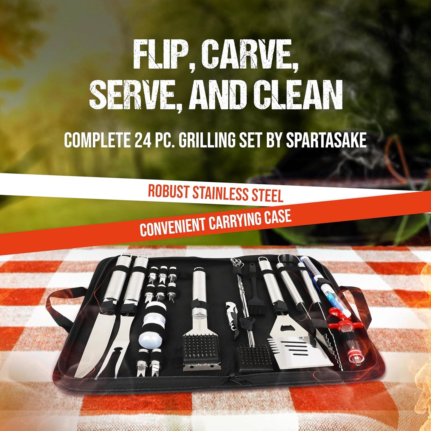 SpartaSake BBQ Grilling Accessories - Stainless Steel Barbecue Grill Tools Accessories kit Spatula Thermometer Tongs for Blackstone Griddle Outdoor Camping-Grill Set Gifts for dad Men Women(24 pcs)