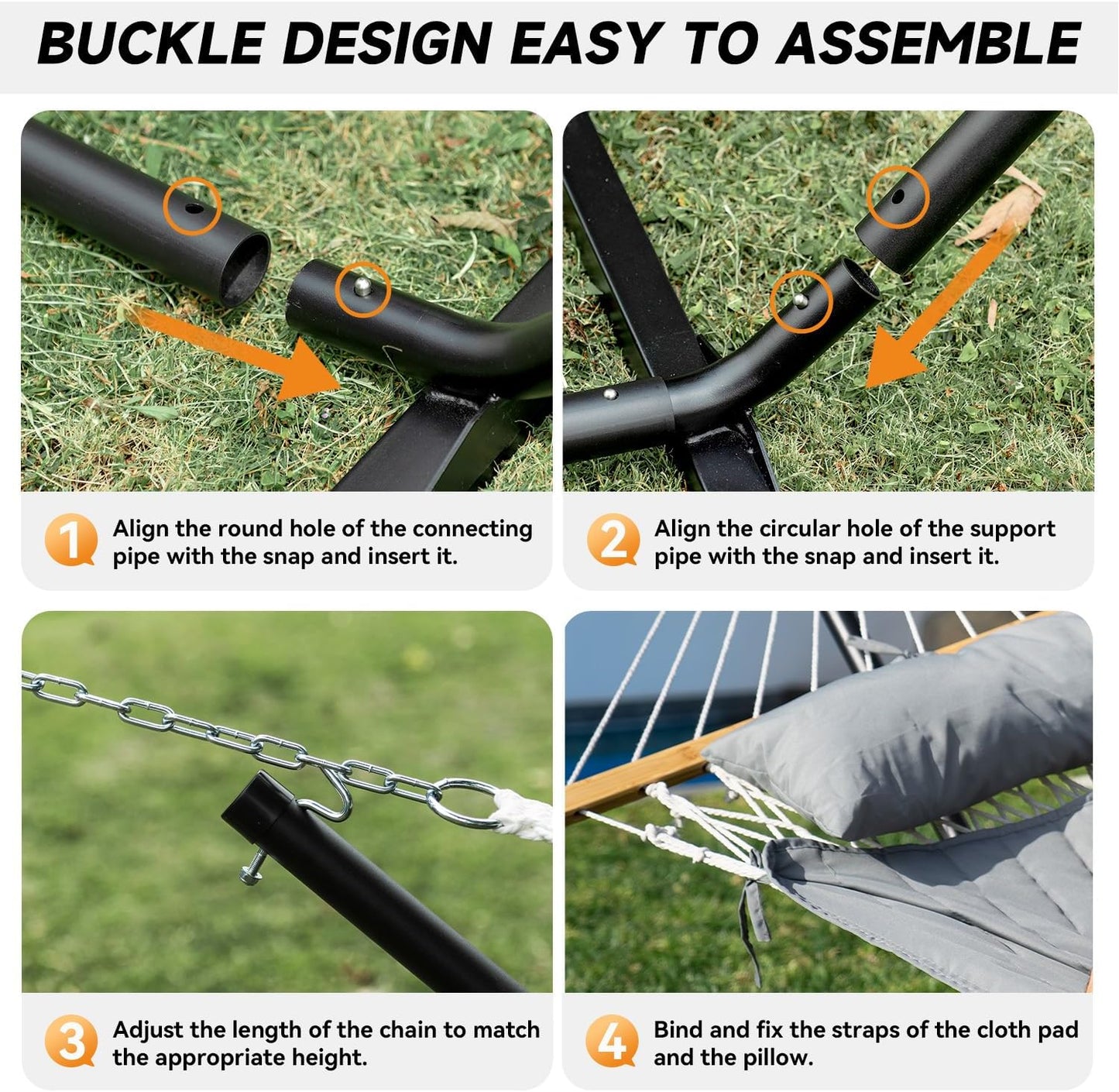 Everyfun 2 Person Outdoor Hammock with Stand, Cotton Rope Hammock with Polyester Pad, Adjustable Steel Frame, Portable with Carrying Bag – for Patio, Backyard, Garden, Beach,Dark-Gray