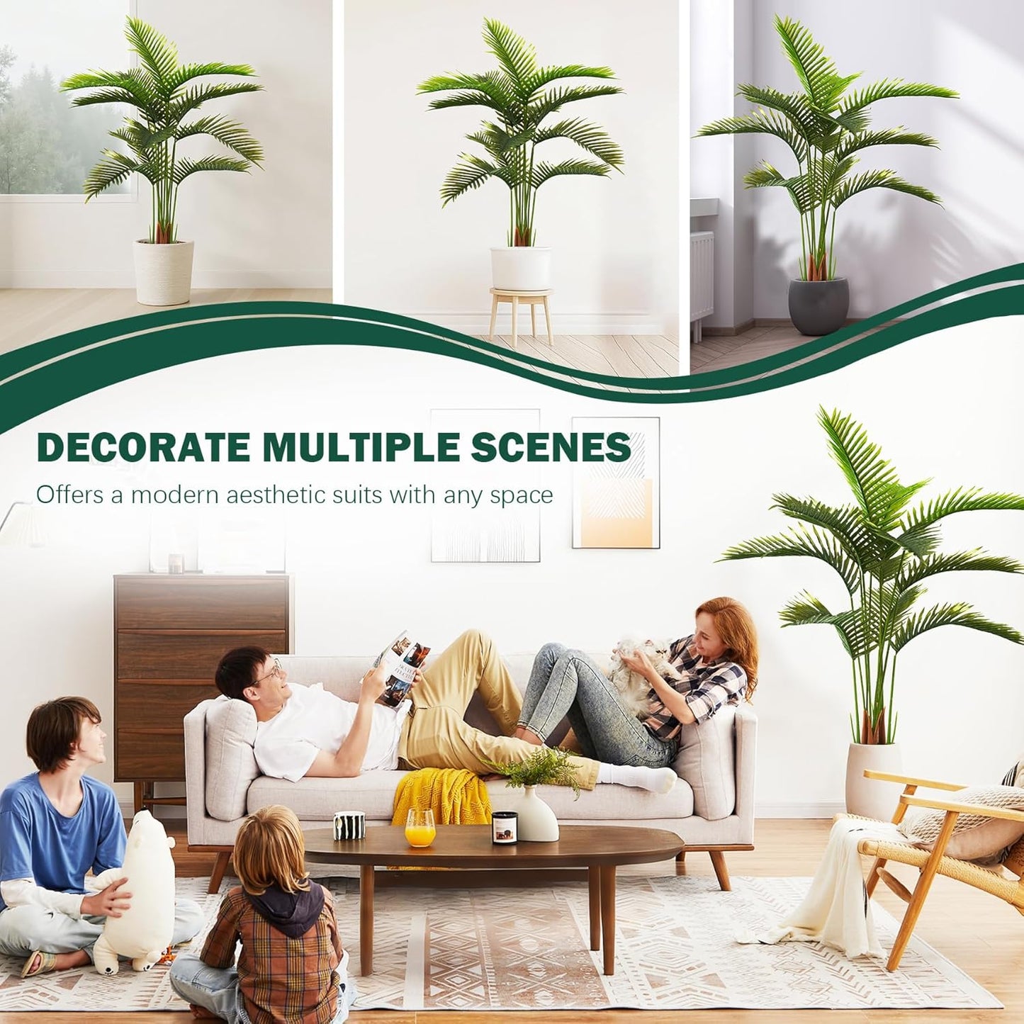 5FT Artificial Palm Tree with Planter Pot, Faux Floor Plants for Living Room Decor, Decoration for Artificial Plant Indoor, Indoor and Outdoor Fake Plants for Home Bedroom Kitchen Decor