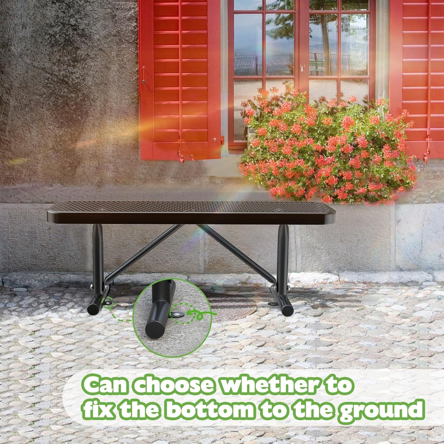 Heavy-Duty Park Bench or Table for Outside - Black Coated Outdoor Furniture Steel Bench, Commercial-Grade Outdoor Benches Weatherproof for Park, Patio, Porch (Black, 4FT (Without Backrest))