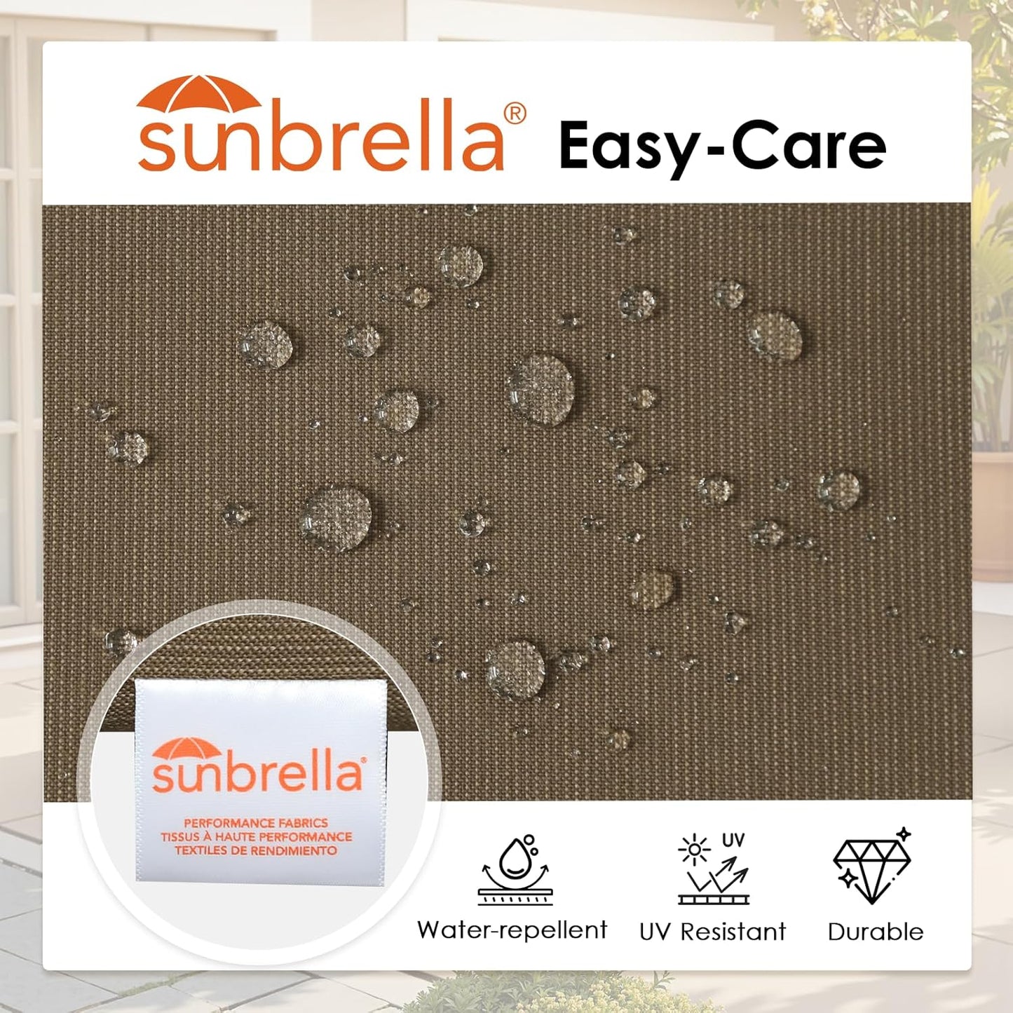 Outdoor Sunbrella Square Corner Seat Cushion, 19"x19"x3", Set of 4, Non Slip Seat Cushion Pads with Removable Cover for Patio Furniture, Garden Yard Lawn, Specrtum Caribou