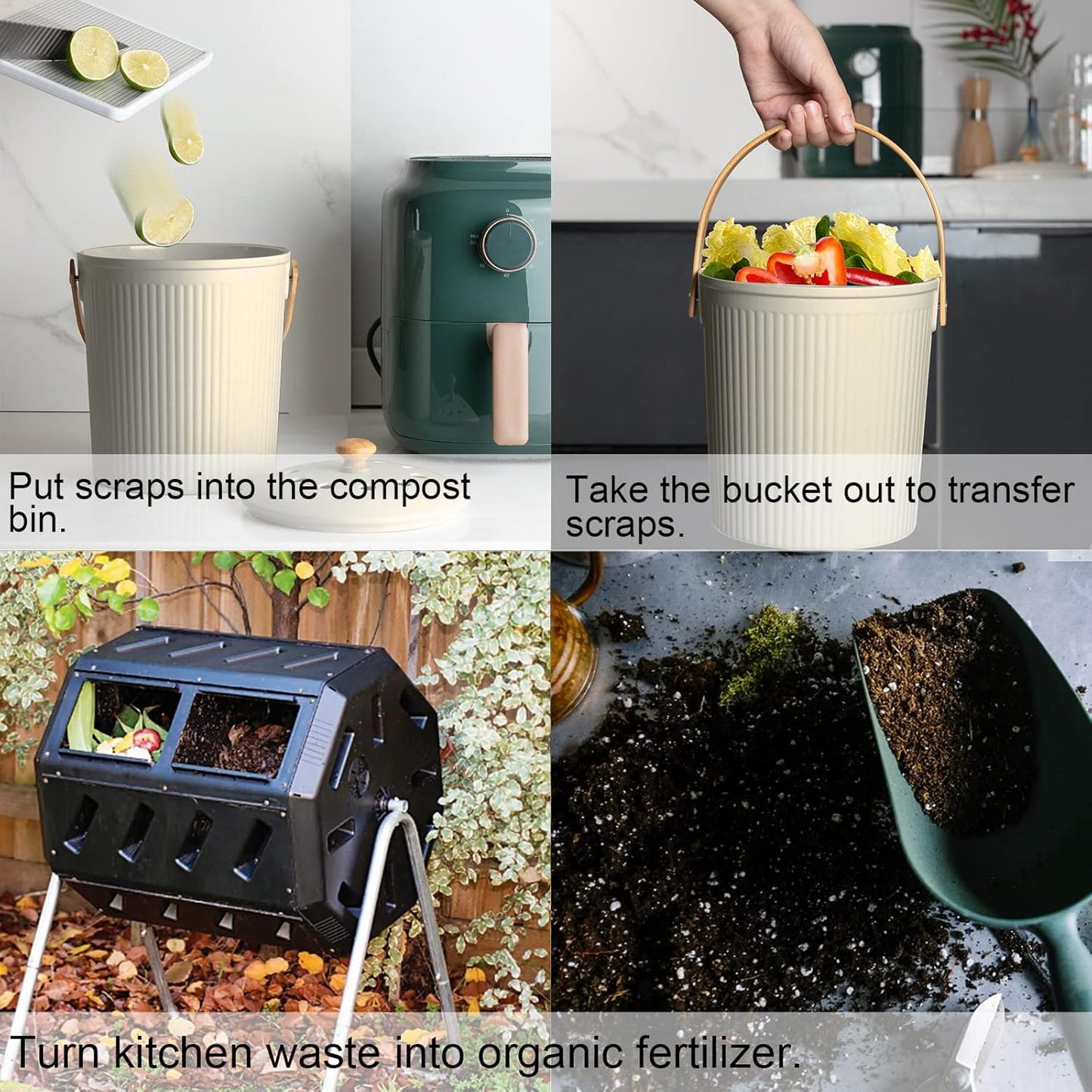 Compost Bin Kitchen, LALASTAR Countertop Compost Bin with Lid, Made of Sustainable Bamboo Fiber, Odorless Indoor Compost Bin, 1 Gallon, Grey