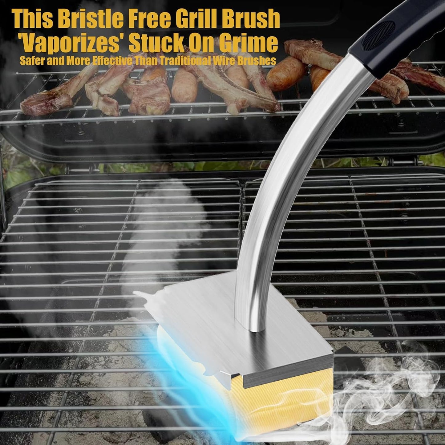 Grill Brush Bristle Free with Hanging Loop,BBQ Safe steam Grill Brush Non Metal bristles,Stainless Steel Cleaning Brush,Includes 2 Replaceable Heads Red - Lumora Garden