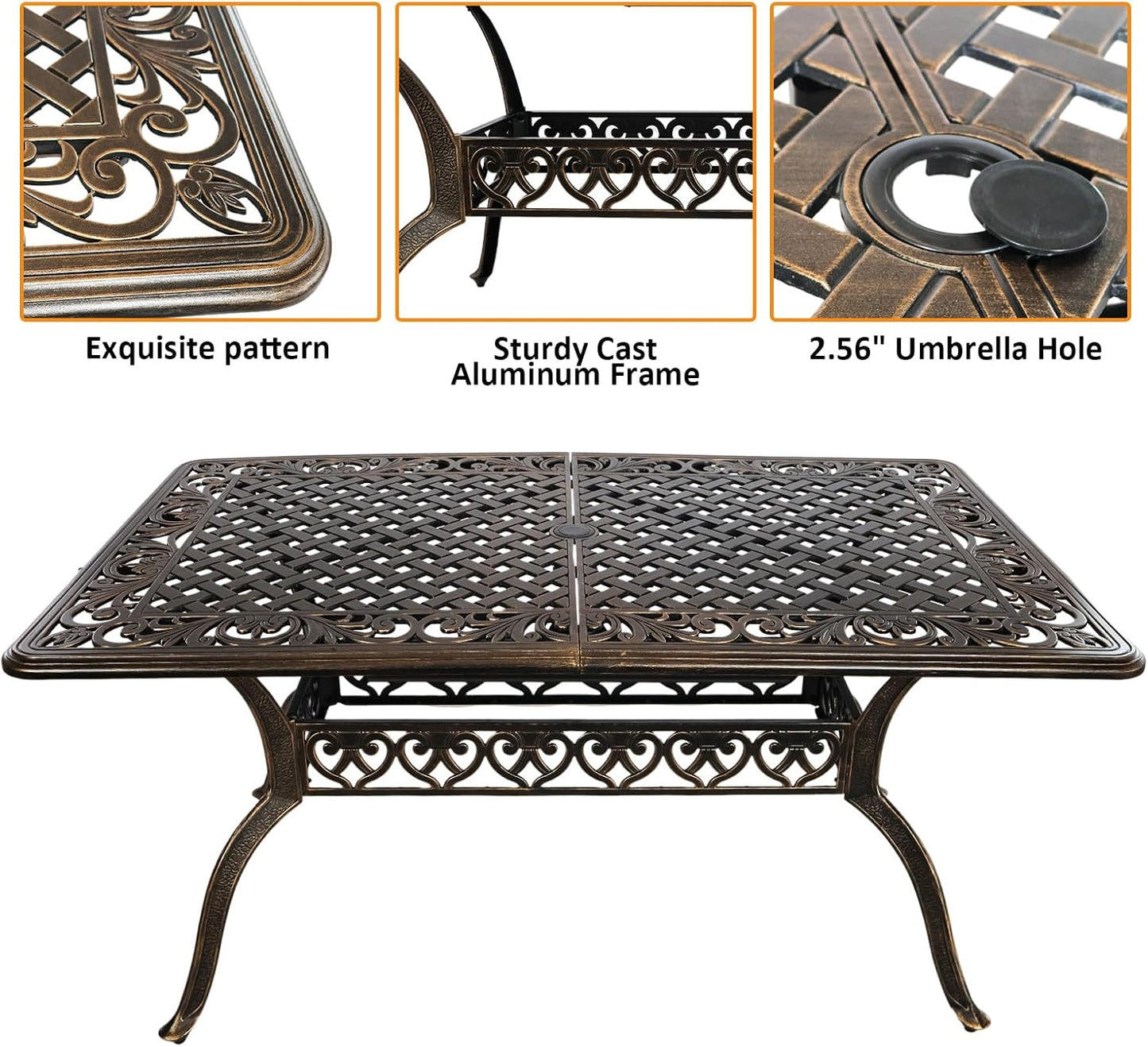 5 Piece Patio Dining Set, 58.66" All-Weather Metal Outdoor Table and Chairs Set of 4, Cast Aluminum Patio Furniture Set for Patio, Garden, Backyard, Balcony