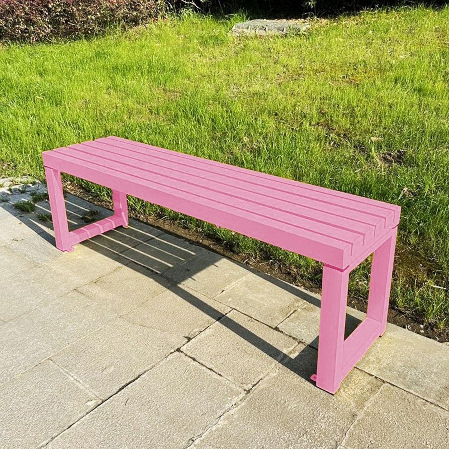Weatherproof Metal Dining Bench, Outdoor Bench Backless Patio Bench 2-Person Farmhouse Bench Garden Bench for Kitchen, Living Room, Entryway(Pink,59in)