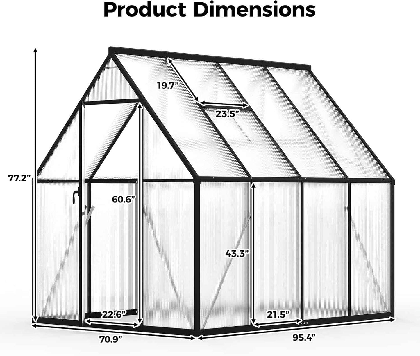 6x8 FT Greenhouse for Outdoors, Polycarbonate Greenhouse with Roof Vent, Enhanced Aluminum Large Walk-in Green House for Garden Backyard