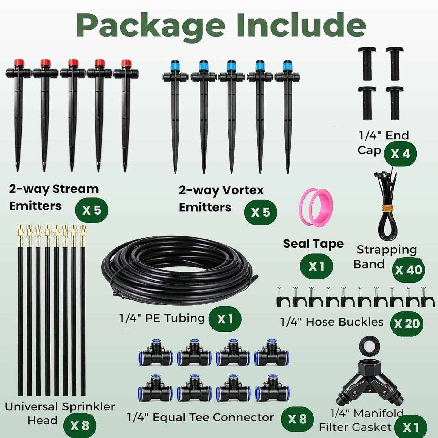 120FT Drip Irrigation System for Garden: Quick Connect PE Tubing Automatic Water Sprinkler Kit Adjustable Misting Part 1/4" Watering Hose for Outdoor Raised Bed Plants Flower Yard Greenhouse