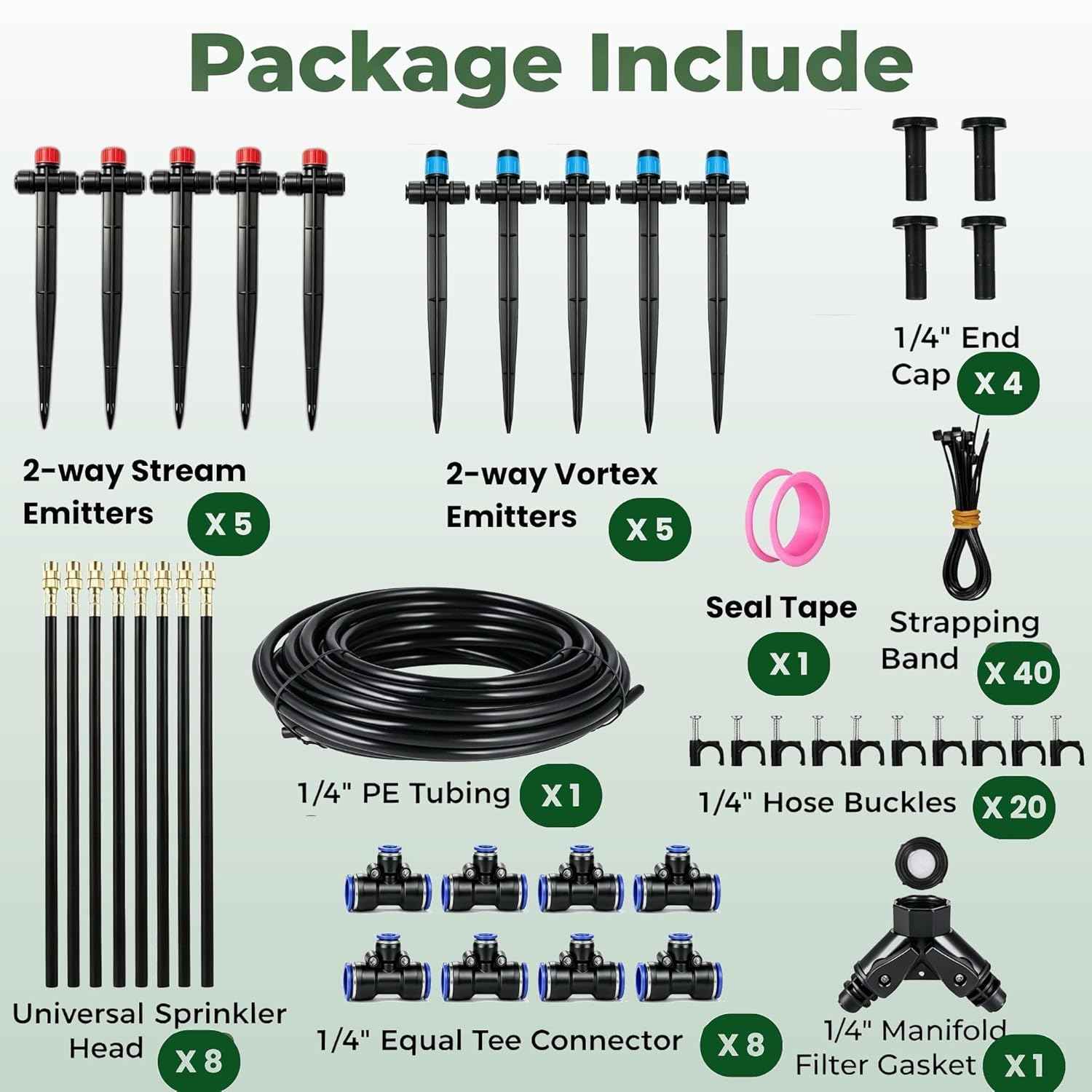 120FT Drip Irrigation System for Garden: Quick Connect PE Tubing Automatic Water Sprinkler Kit Adjustable Misting Part 1/4" Watering Hose for Outdoor Raised Bed Plants Flower Yard Greenhouse