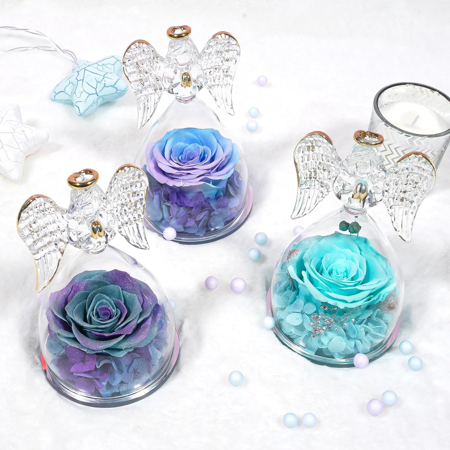Yamonic Mom Birthday Gifts for Mom, Glass Angel Figurines with Real Rose Gifts for Her Moms Grandma,Preserved Flowers Rose Angel Figurines for Mothers Day Christmas Anniversary Birthday Gifts for Her