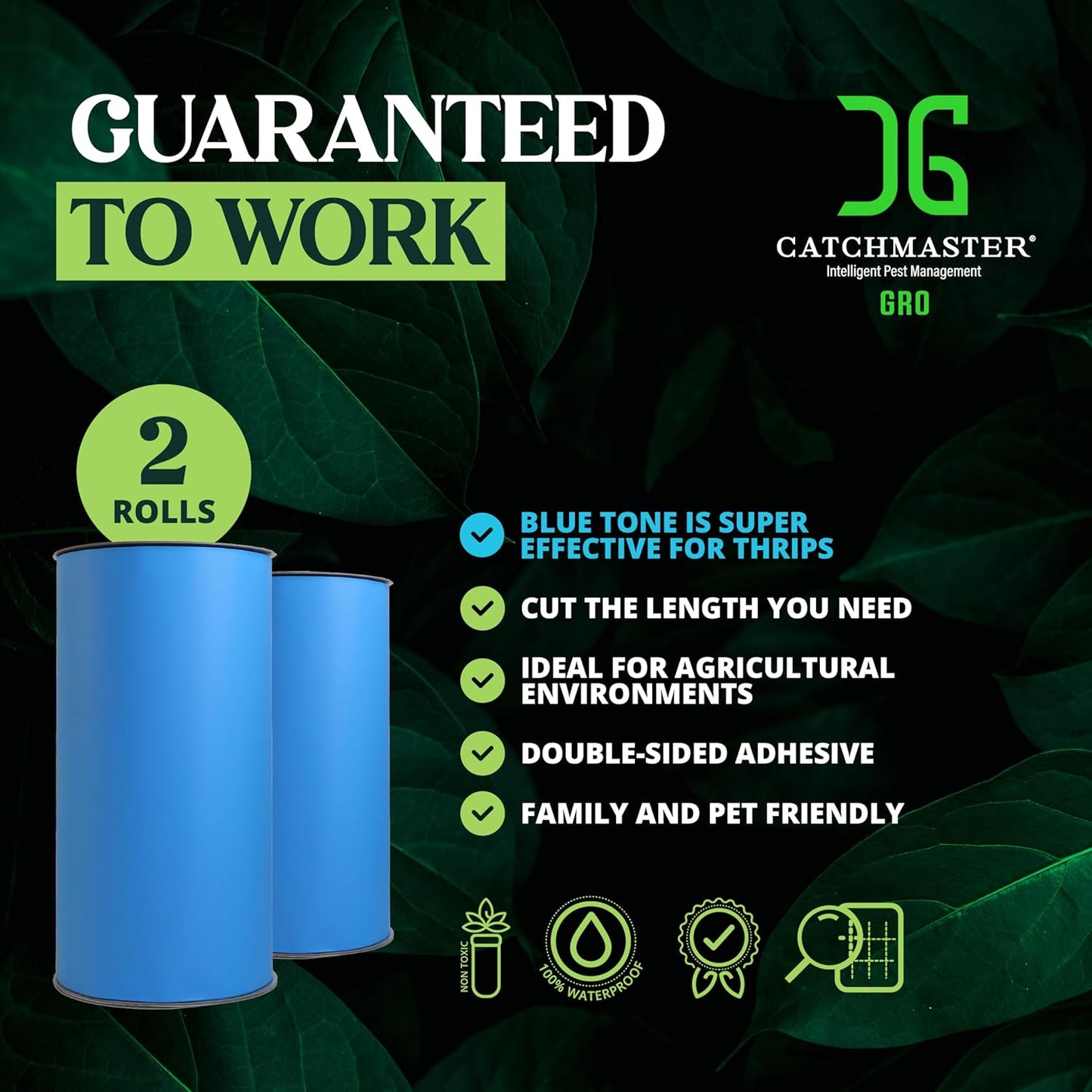 Catchmaster XL AG Roll 2PK, Double Sided Adhesive Fly Tape Strips, Fungus Gnat Sticky Trap for Greenhouse, Garden, Nursery, Pest Control Gardening Supplies, Pet Safe Insect Trap, 328' x 12", Blue