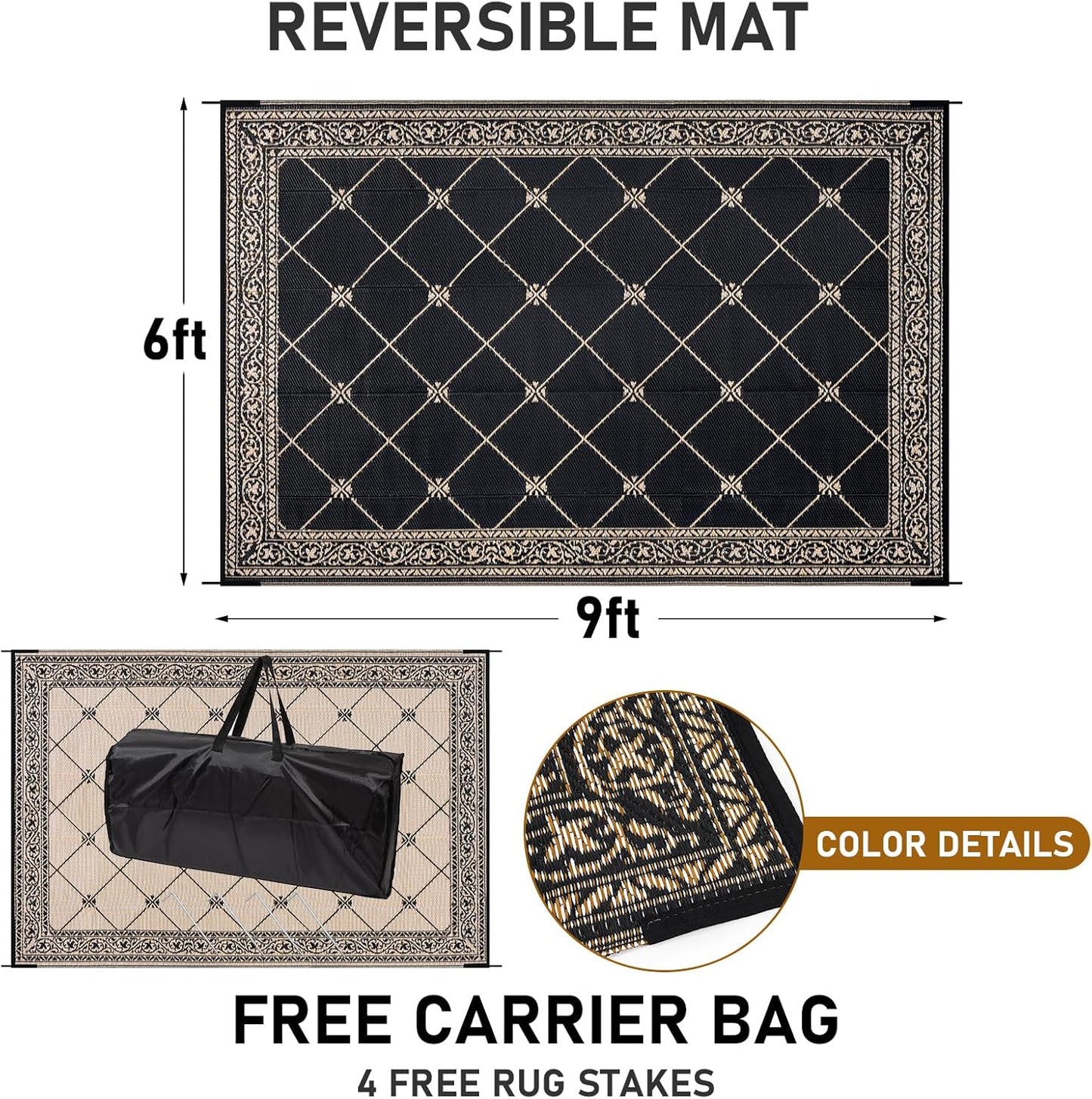 HiiARug Outdoor Rug for Patios Clearance 6'x9' Outdoor Plastic Straw Rug Waterproof Patio Camping Rug Reversible RV Mat Outdoor Area Rugs for Outdoors, RV, Backyard, Deck, Camping