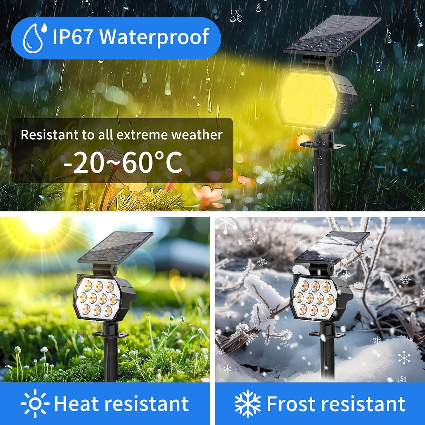Solar Spot Lights Outdoor, [8 Pack/50LED] Solar Lights Outdoor Waterproof IP67, Dusk-to-Dawn 3 Lighting Modes Adjustable Landscape Spotlight for Garden, Yard, Pathway