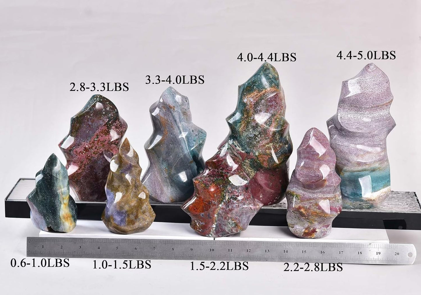 AMOYSTONE Ocean Jasper Flame Shaped Stone Towers Obelisk Natural Healing Crystal Quartz Reiki Energy Decoration Home Office Decor 2.2-2.8LBS