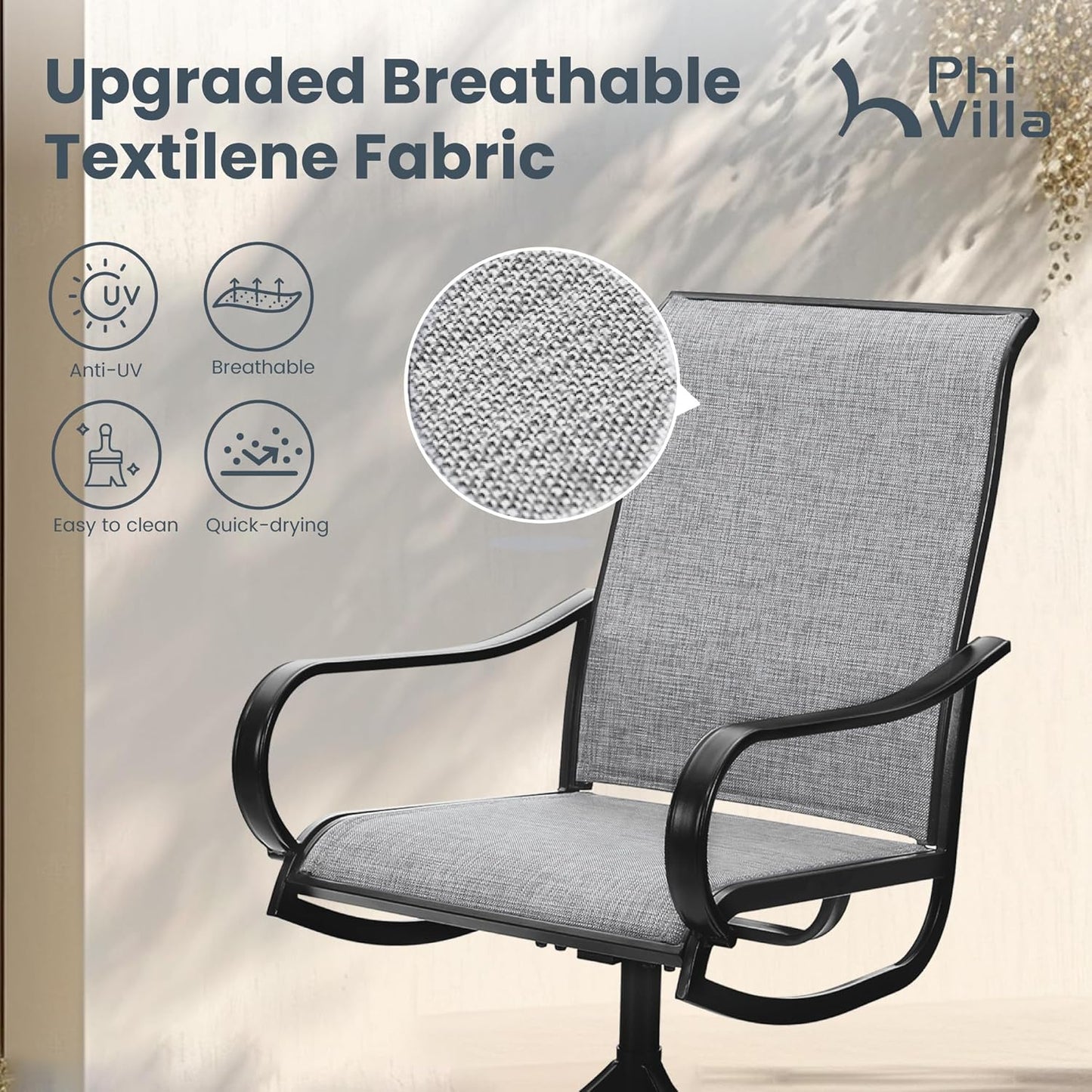 PHI VILLA Patio Swivel Dining Chairs Set of 6, Outdoor Chair with Textilene Mesh Fabric & Black Metal Frame for All Weather Outdoor Lawn Garden Poolside (Gray)
