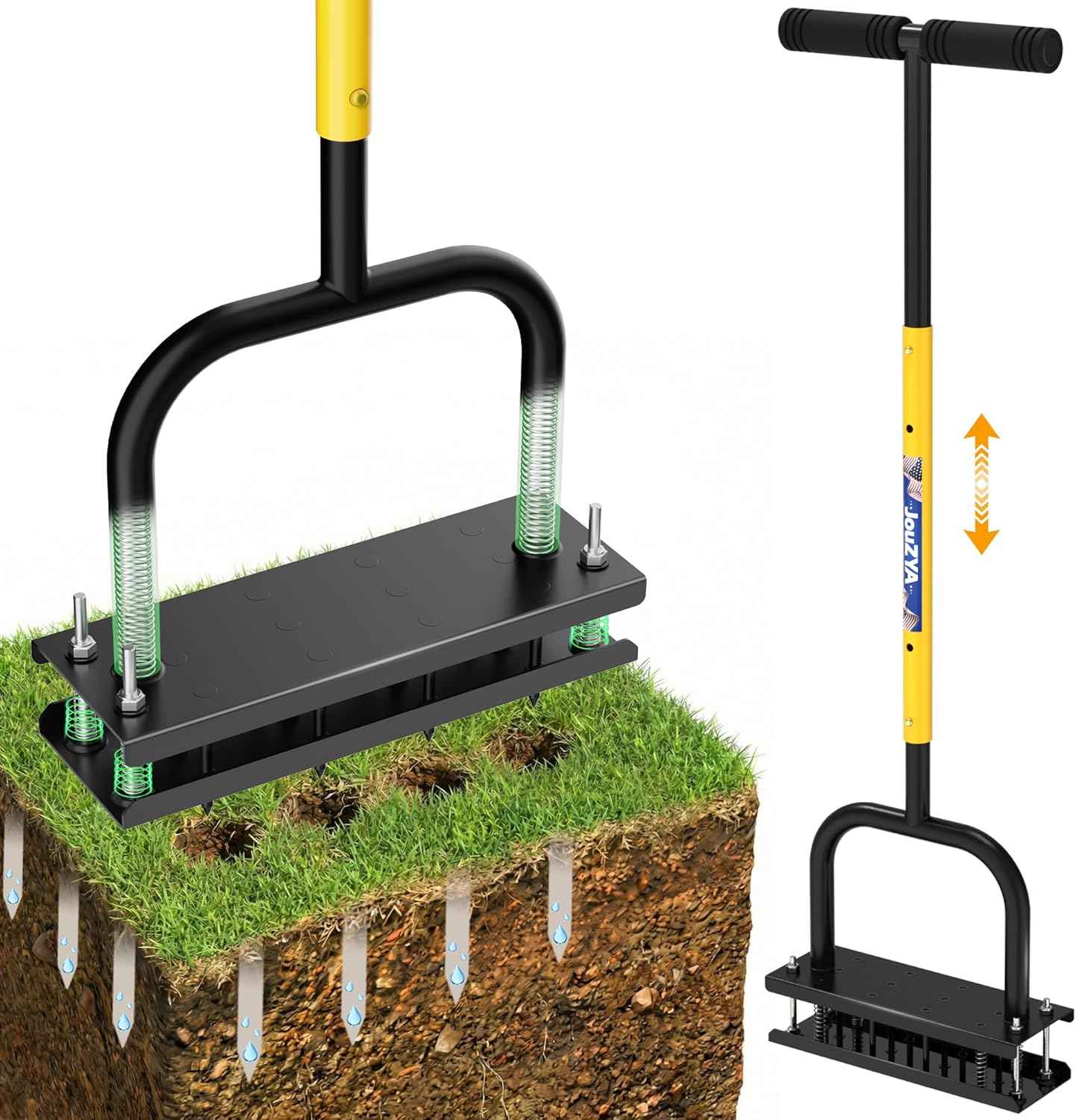 Lawn Aerator Tool, Core Aerator Lawn Tool with 12 Spikes, Automatic Dirt Clean with Spring-Loaded, Manual Grass Aerator Spike Lawn Coring Aerator for Yard Lawn Aeration Soil Loosening Garden Tool