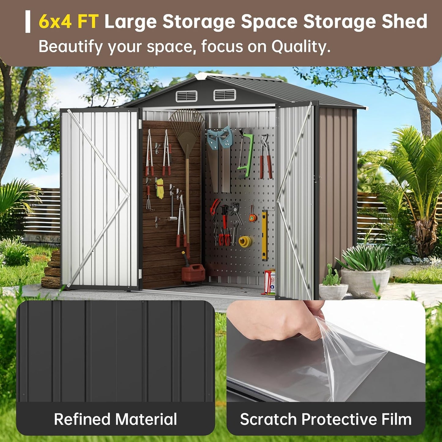 Metal Storage Shed & Outdoor Storage, Outdoor Steel Storages Shed with Sloping Roof, Utility and Tool Garden Sheds for Yard Patio Lawn