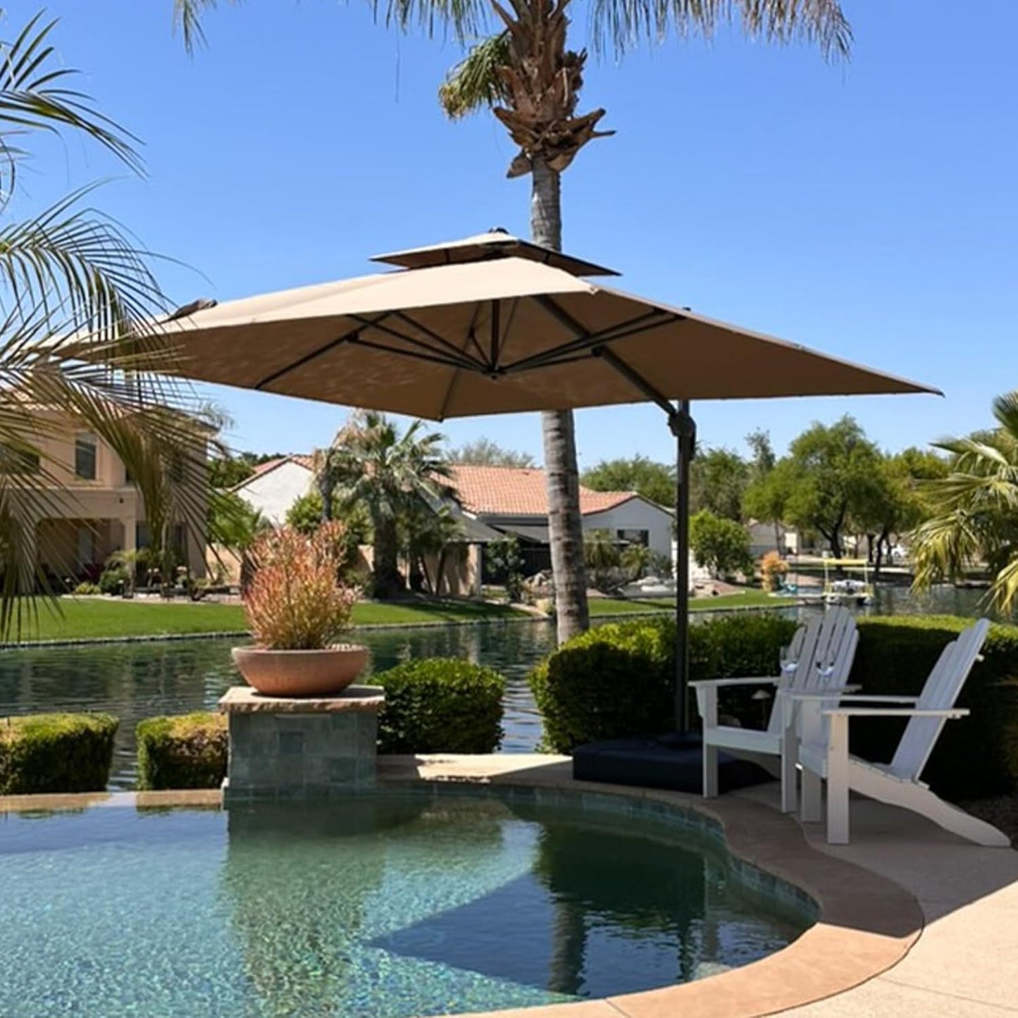 PURPLE LEAF 9' X 12' Patio Umbrella with Base Outdoor Rectangle Umbrella Large Cantilever Umbrella Heavy Duty Outdoor Market Umbrella for Garden Deck Backyard Pool Taupe