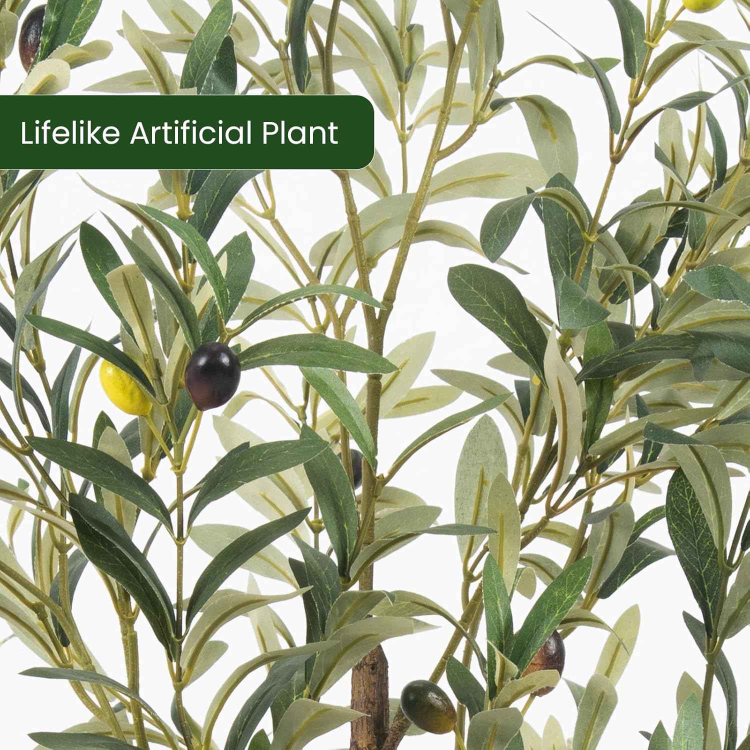 Artificial Fake Olive Tree 6FT Tall 1Pack Faux Silk Olive Tree for Home Living Room Office Decor Faux Artificial Plants Indoor Fake Potted Plants with Fruit & Free Moss
