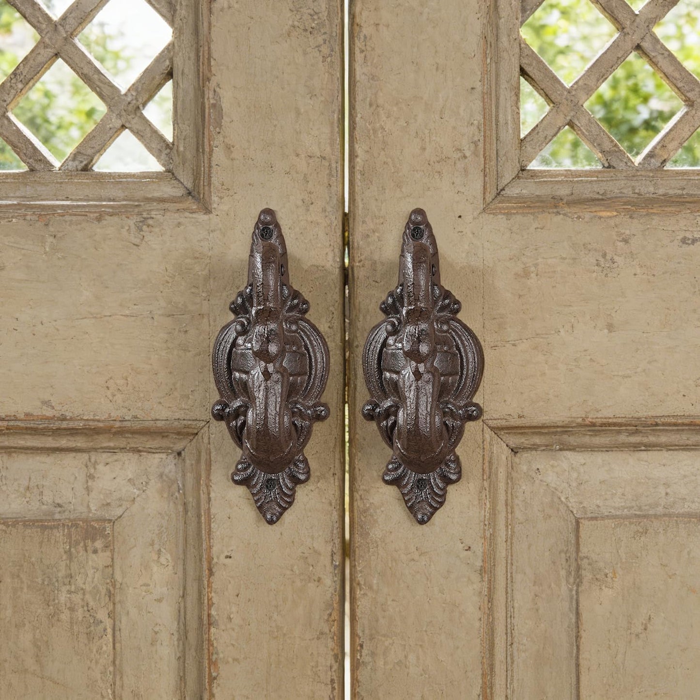 Sungmor Vintage Cast Iron Door Knocker,8.4" Tall Heavy Duty Pull Handle,Rustic Dragon Design for Farmhouse Entrance Door Decor,Antique Brown Finish