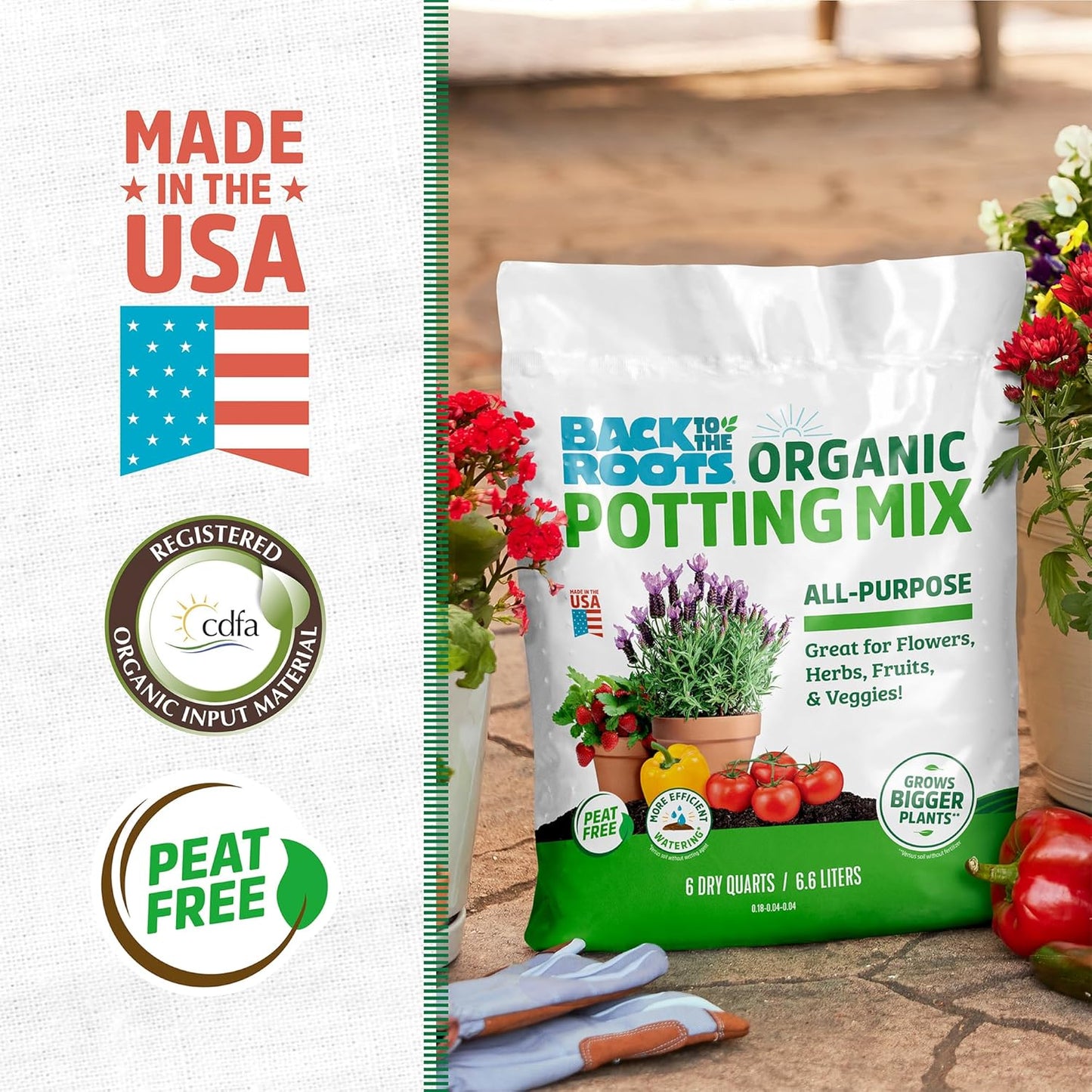Back to the Roots 100% Organic Potting Mix (Value 12 Quart) | Premium Blend | Made in the USA