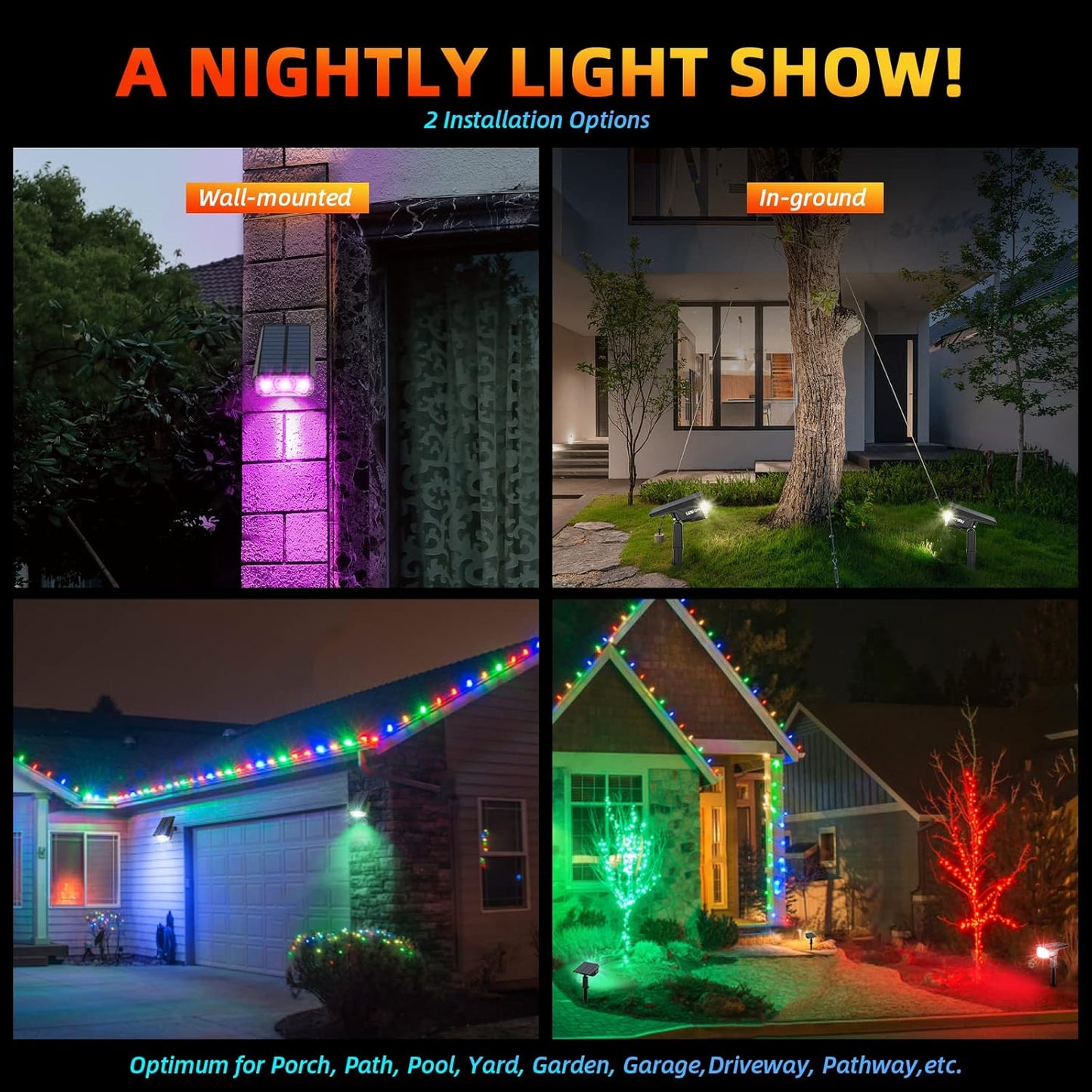 Solar Spotlights Outdoor, 40 LED s Color Changing RGB Waterproof Landscape Lights with 9 Light Modes, Colored Solar Spot Lights Auto On/Off, for Pathway Garden Pool Patio Yard