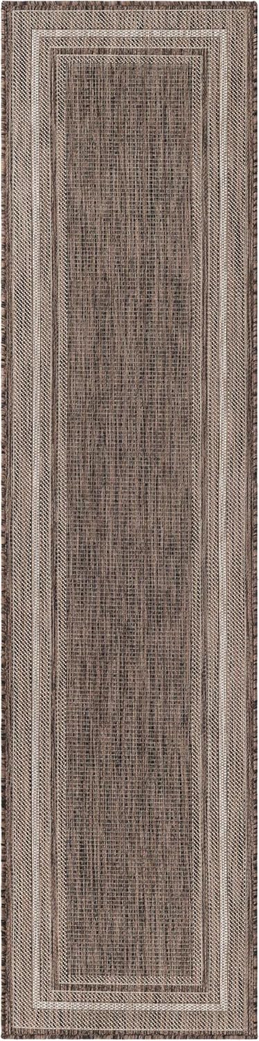 Unique Loom Outdoor Border Collection Area Rug - Soft Border (2' x 8' Runner, Brown/ Ivory)