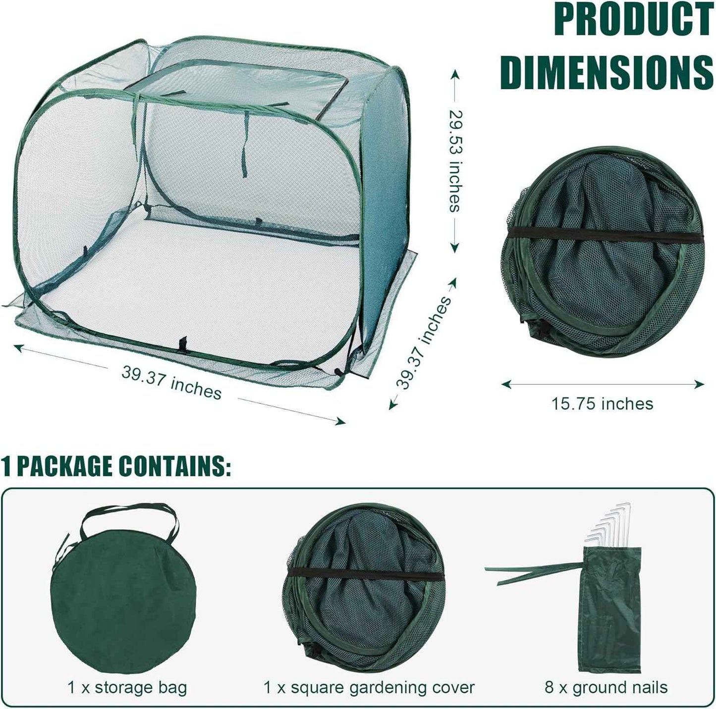 ANC POP Pop Up Mesh Plant Cover,40'' x 40'' x 30'' Plant Protector for Raised Garden & Flower Bed, Net Cage Plant Guard for Fruits, Vegetables, Seedlings and Herbs, 8 Ground Stakes for Fixing