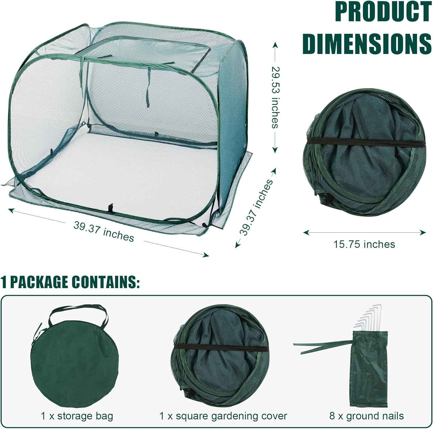 ANC POP Pop Up Mesh Plant Cover,40'' x 40'' x 30'' Plant Protector for Raised Garden & Flower Bed, Net Cage Plant Guard for Fruits, Vegetables, Seedlings and Herbs, 8 Ground Stakes for Fixing