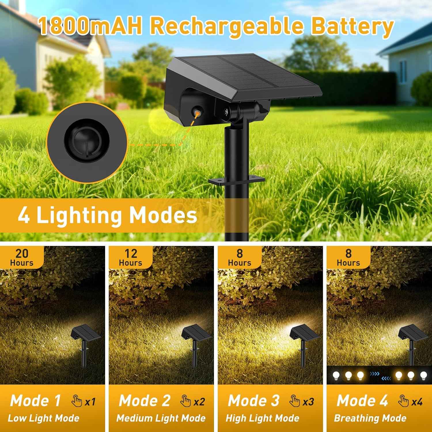 Solar Spot Lights Outdoor Waterproof IP65, [4 Pack/100 LED/4 Modes] Solar Landscape Spotlights, Auto On/Off High Lumens Spot Lights for Outside Yard Garden Pathway(Warm White)