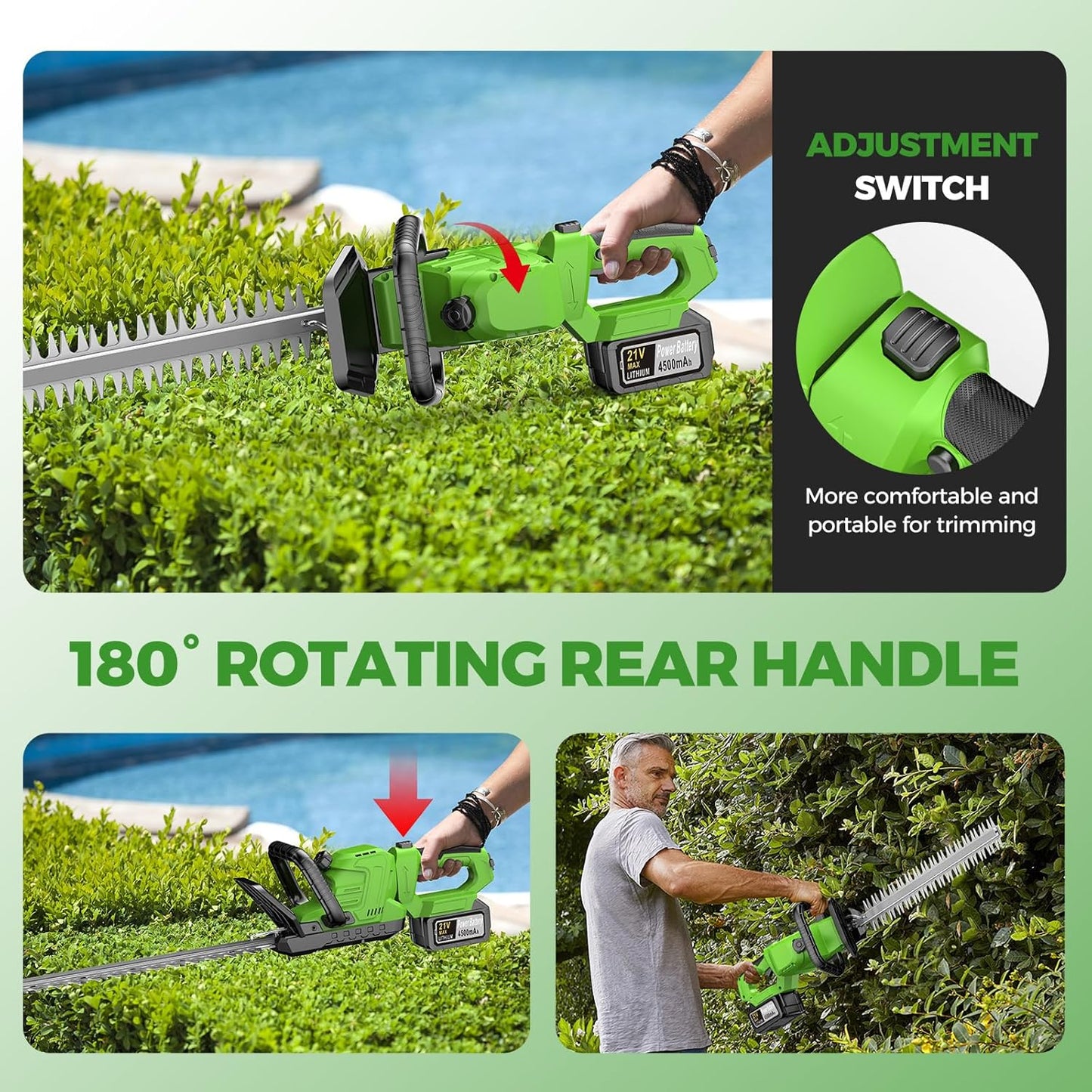 20" Hedge Trimmer Cordless, 21V Electric Hedge Trimmer with 2 Pack 4.5Ah Batteries and Charger Included, Goggles, Gloves, Small Bush Trimmer Garden Tools for Tree, Garden, Lawn, Yard, Garden Gifts