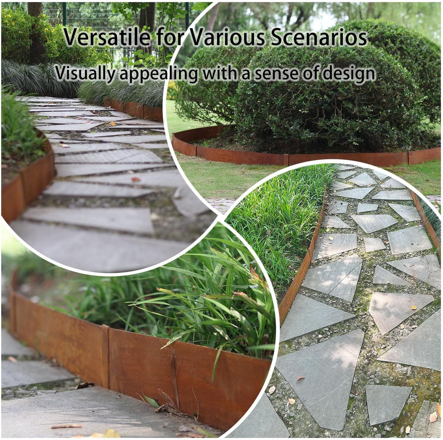 Corten Steel Landscape Edging, 40" L x 8" H, 18 GA Thickness, 13 Pack + 14 Stakes, Enhance Garden, Yard, Park, Lawn, Plants & Vegetables w/Long-Lasting Rust-Finish Cor-Ten Edging