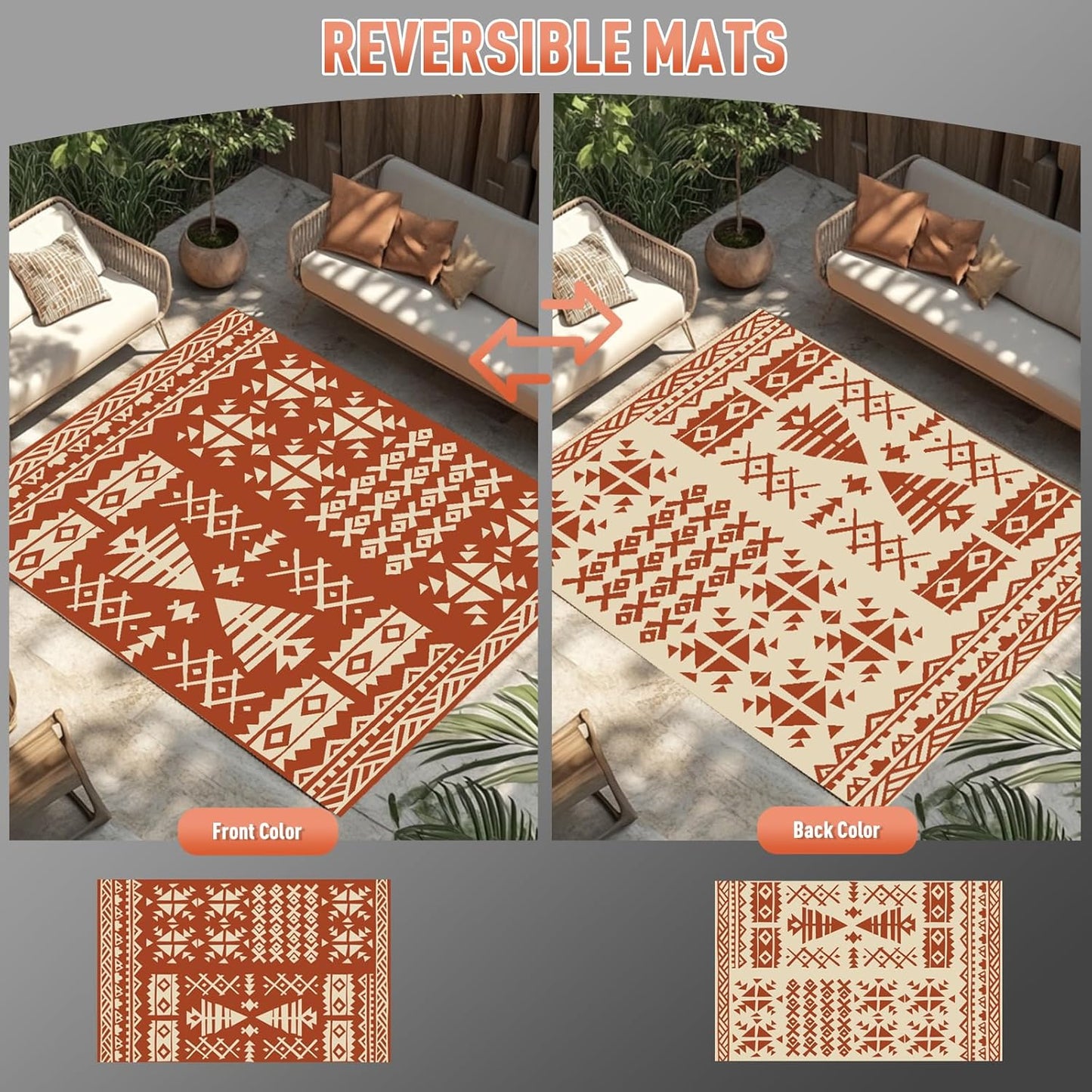WILDROOTS 8x10 Feet Plastic Exotic Red Outdoor Rug, Stain Resistant Waterproof Reversible Outdoor Patio Rug, Fade Resistant Camping Rug