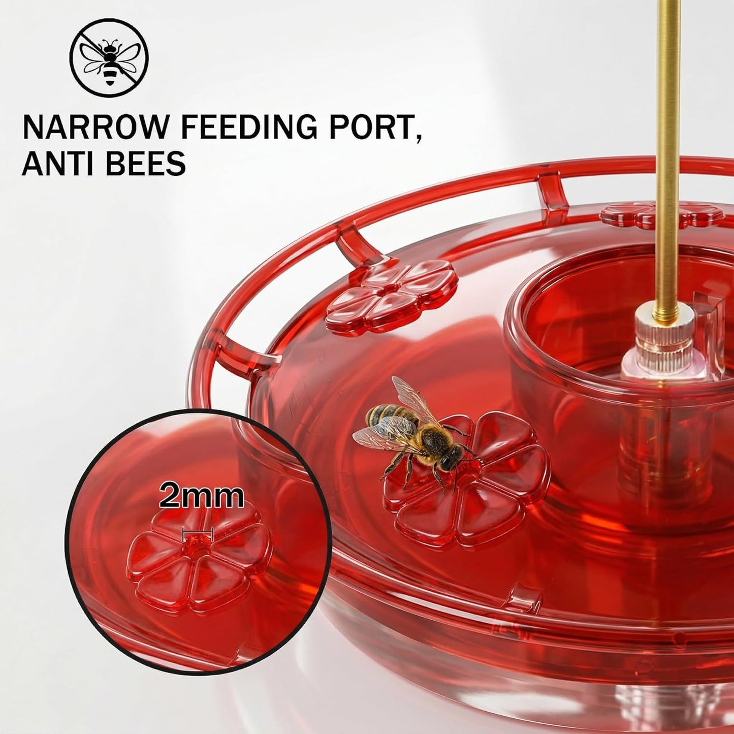 eWonLife Clear Ruby Hummingbird Feeders for Outdoors, 2 Pack 16OZ Leak Proof Saucer Humming Bird Feeder with Integrated Ant Moat, Bee Proof 5 Feeding Ports, Brush, Hanging Garden Decor for Mom