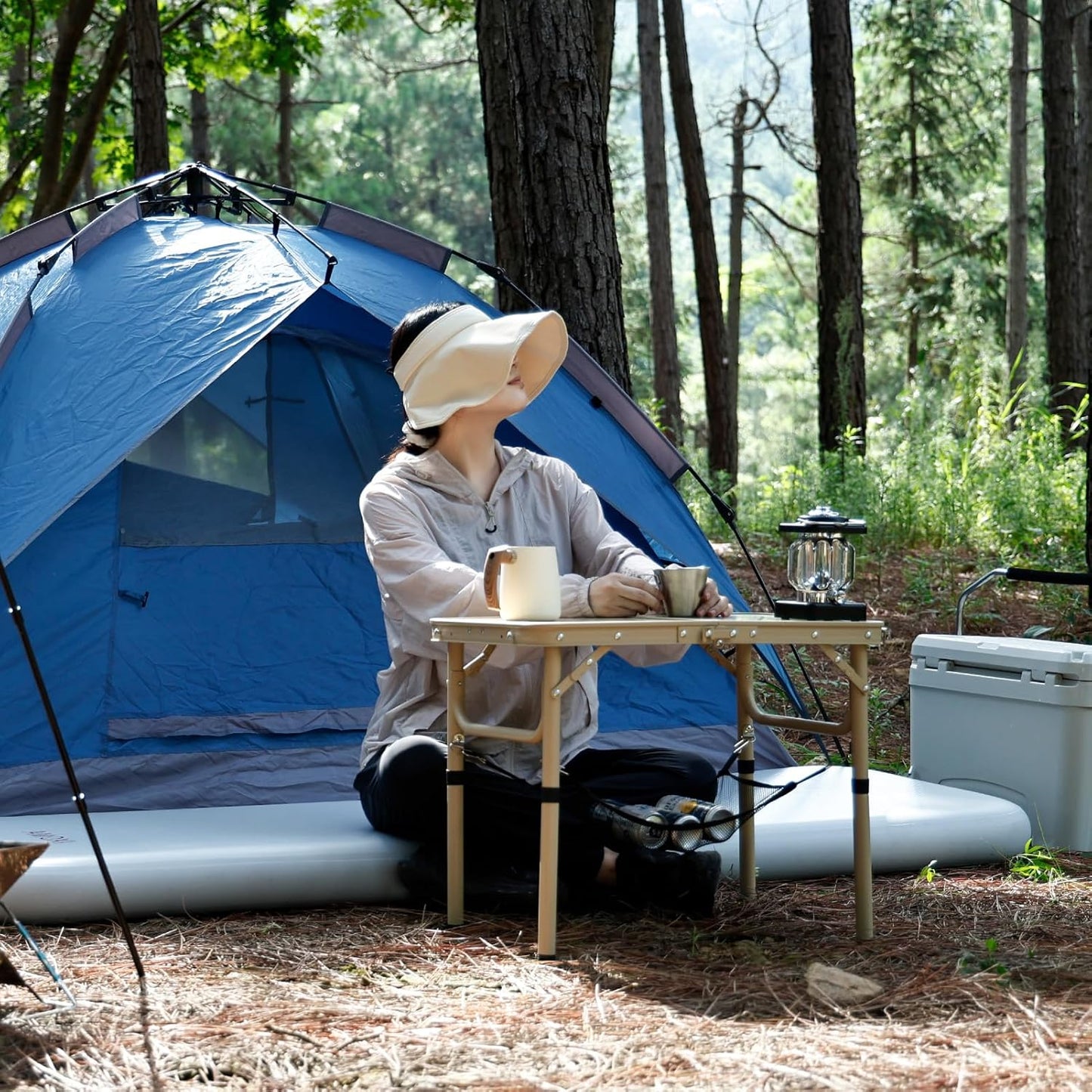 Small Folding Table 2FT Camping Table 3 Adjustable Height Lightweight Portable Aluminum Mini Foldable for Picnic Beach Indoor Outdoor, Yellow