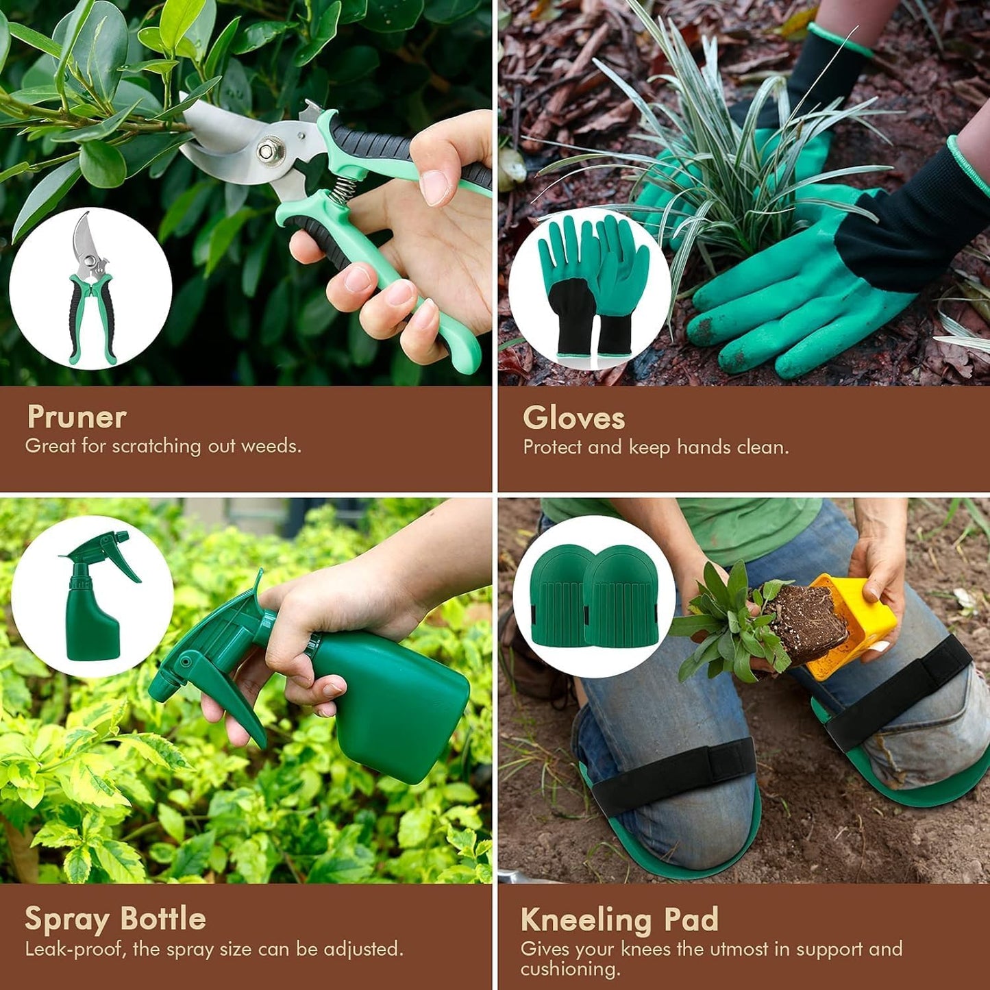 YAUNGEL Gardening Tools - 10 Pcs Garden Tool Set Heavy Duty Stainless Steel Garden Supplies Hand Tools with Wooden Handle, Storage Tote Bag, Gardening Gifts for Women and Men