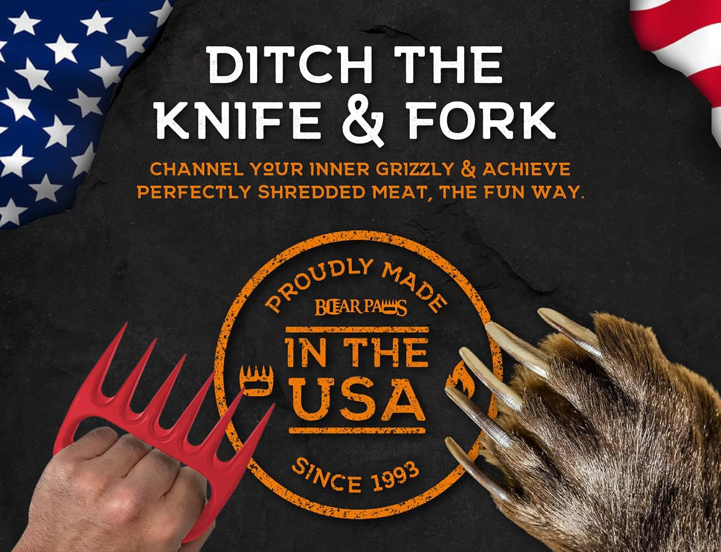 Bear Paws Meat Claws - The Original Meat Shredder Claws for Pulled Pork, USA Made - Easily Lift, Shred, Pull and Serve Pork, Chicken, Brisket and Turkey - Gift for Dad on Father's Day! (Red) - Lumora Garden
