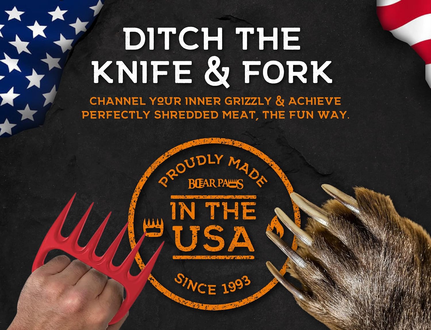 Bear Paws Meat Claws - The Original Meat Shredder Claws for Pulled Pork, USA Made - Easily Lift, Shred, Pull and Serve Pork, Chicken, Brisket and Turkey - Gift for Dad on Father's Day! (Red) - Lumora Garden