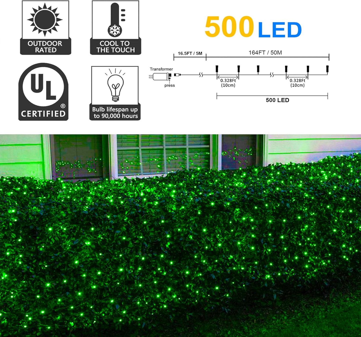 164Ft 500 LED St Patrick's Day Lights, Waterproof 8 Twinkle with Memory Functions Green String Lights for Indoor Outdoor Tree Garden Decoration (Green)
