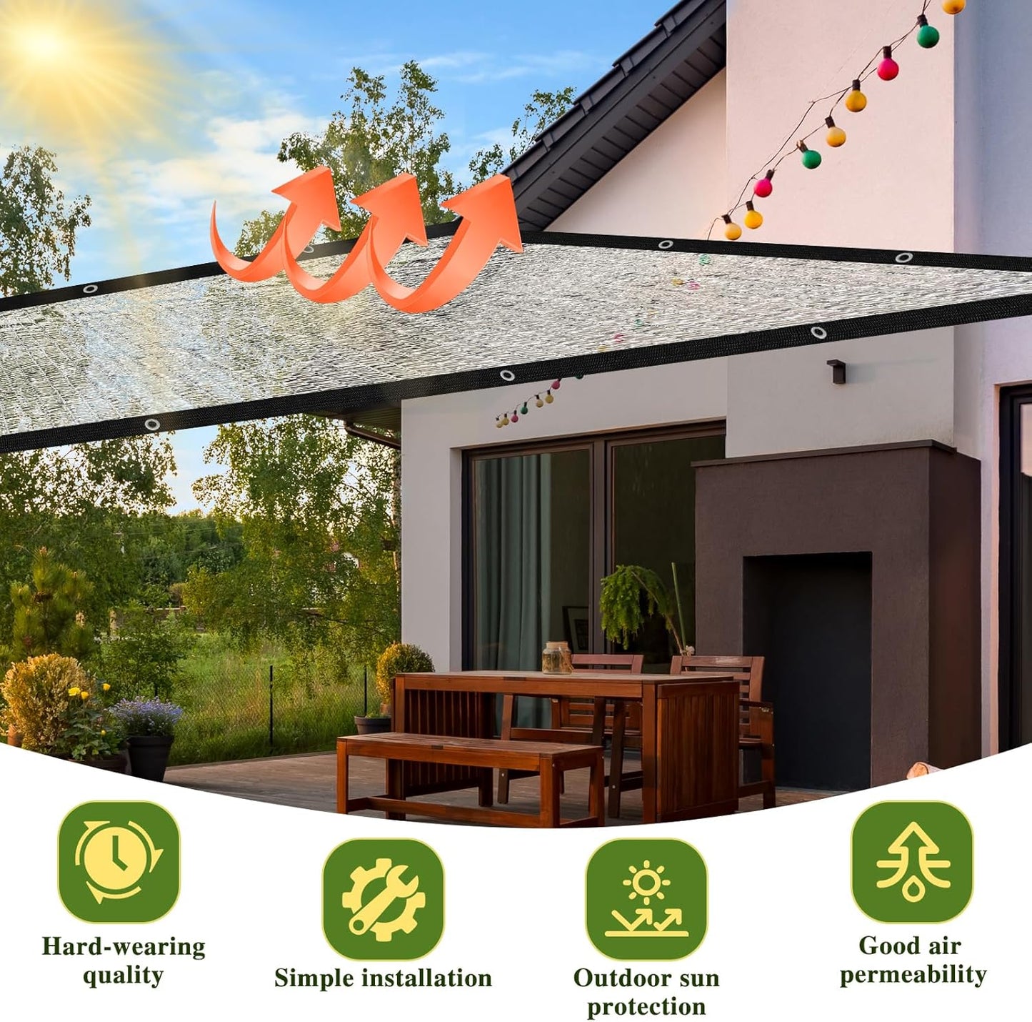 Shade Cloth-80% Aluminum Sunblock Neting,Durable Mesh Tarp with Grommets,Shade Cloth for Garden,Car, Outdoor Pergola,Greenhouse,Chicken Coop and Dog Kennel(Silver)