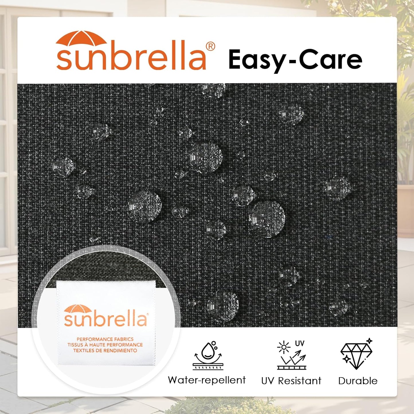 Outdoor Sunbrella Square Corner Seat Cushion, 19"x19"x3", Set of 4, Non Slip Seat Cushion Pads with Removable Cover for Patio Furniture, Garden Yard Lawn, Spectrum Carbon