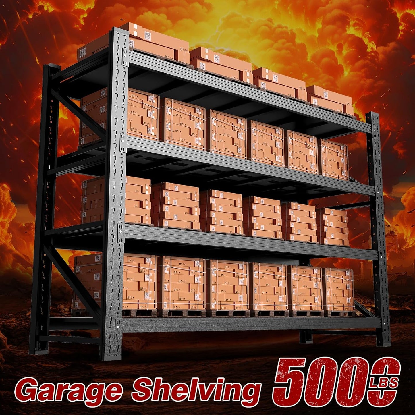 7000LBS Metal Steel Storage Shelves - 78.7" W Black 4 Tier Heavy Duty Rack Commercial Industrial Shelving with Adjustable Shelf for Basement Garage Warehouse - 78.7" W x 24" D x 78.7" H