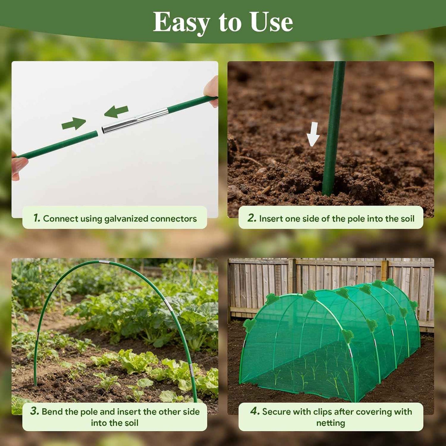 Garden Hoops for Raised Beds, 36 Pcs Greenhouse Hoops Grow Tunnel, Detachable Hoop House Frame for Greenhouse Support, Garden Netting, Plant Covers,18 Clips