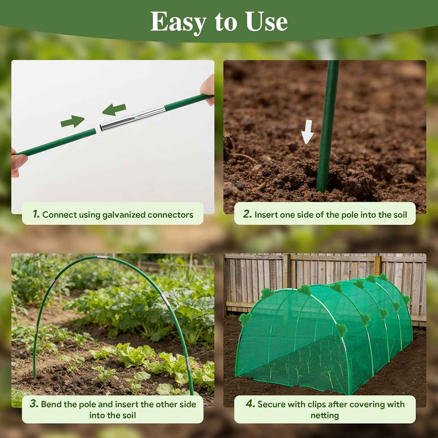 Garden Hoops for Raised Beds, 36 Pcs Greenhouse Hoops Grow Tunnel, Detachable Hoop House Frame for Greenhouse Support, Garden Netting, Plant Covers,18 Clips