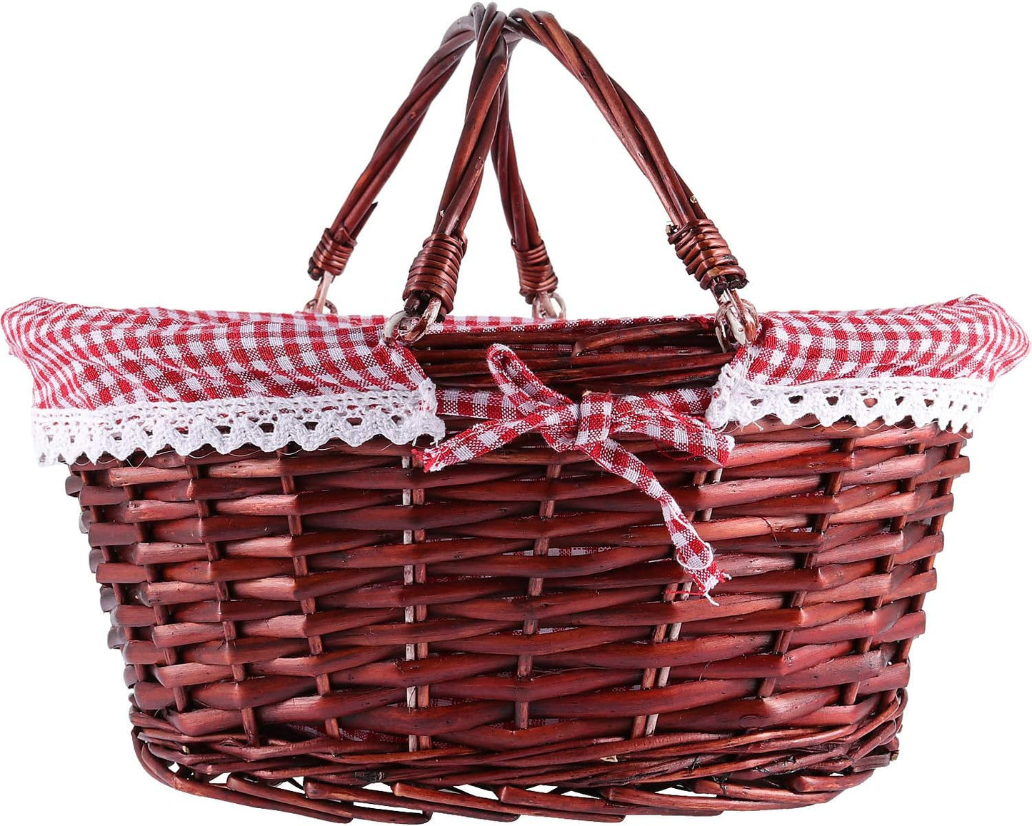 KINJOEK Wicker Woven Basket, Multipurpose Natural Willow Basket with Handle Premium Linen Cotton Cloth Lining for Storage and Decoration