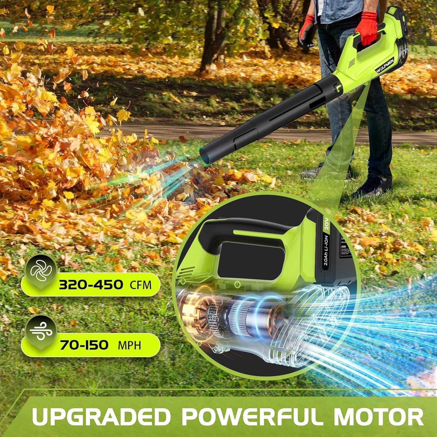 Leaf Blower, Electric Cordless Leaf Blower with 2 Batteries and Charger, 2 Speed Mode, Lightweight Cordless Blower for Blowing Leaves, Patio Cleaning, Blowers for Lawn Care and Dust