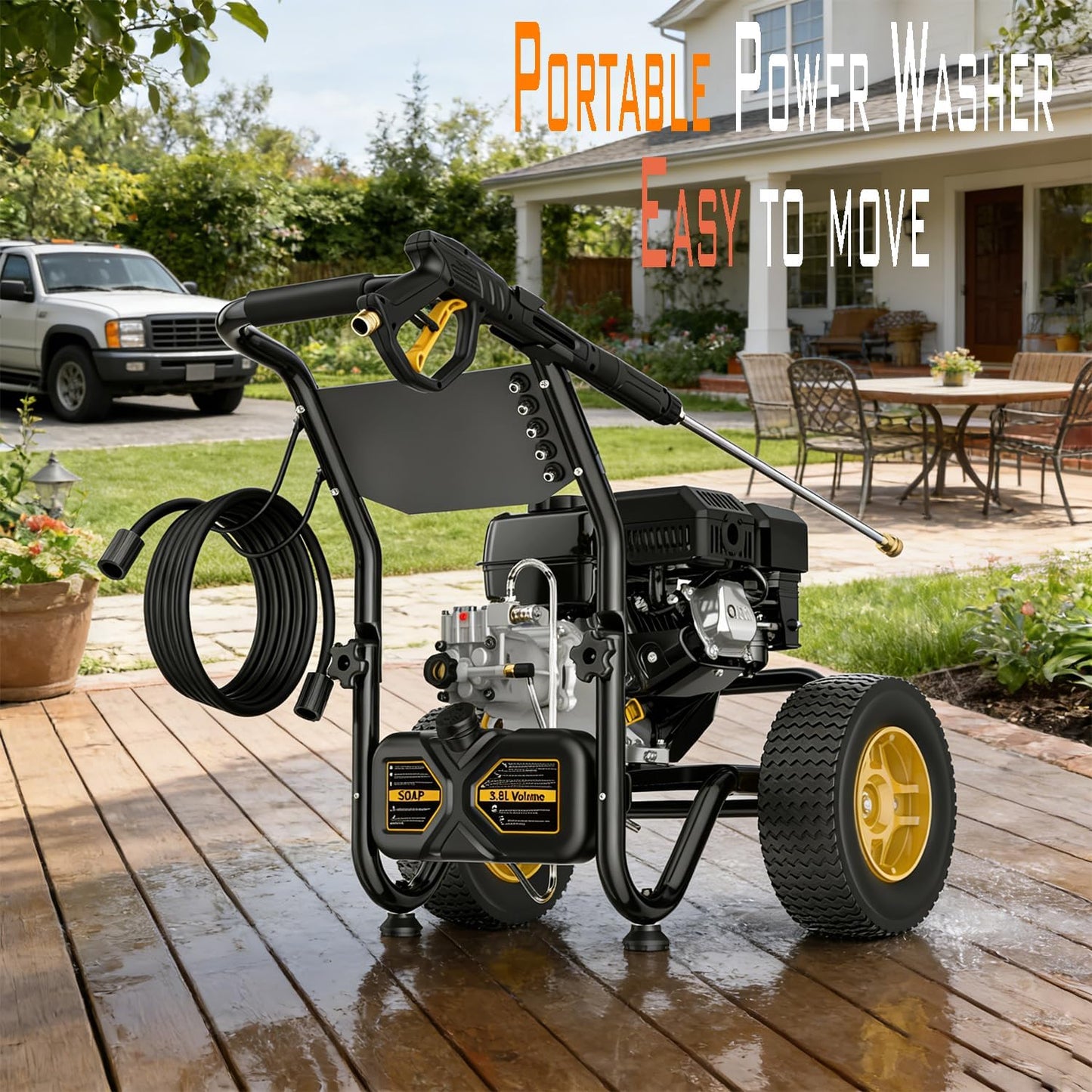3600 PSI & 2.7 GPM Gas Pressure Washer, Heavy Duty Power Washer, 30Ft High Pressure Hose&Soap Tank, 5 Adjustable Nozzles, EPA/CARB Compliant,Black