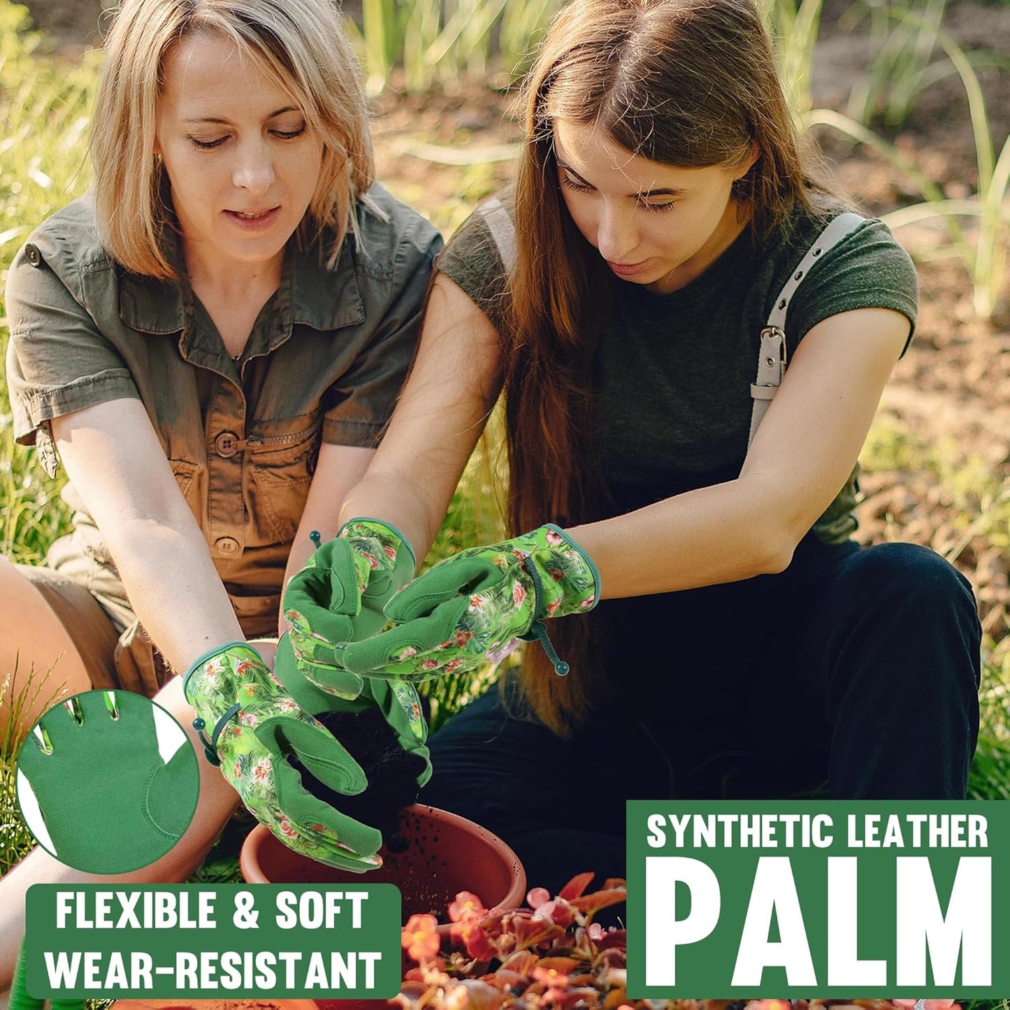 HLDD HANDLANDY Work Gloves for Women and Ladies, Leather Gardening Gloves Flexible Mechanic Working Gloves