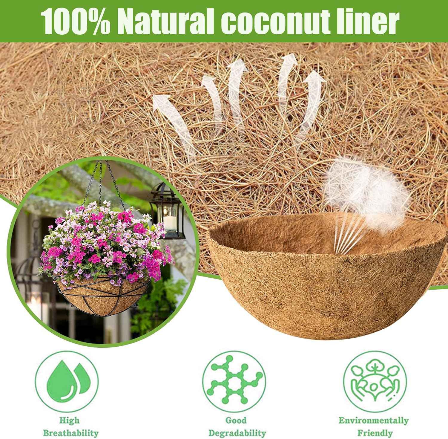 24 Inch Natural Coconut Fiber Liner for planters Round Coco Replacement Liners for Hanging Flower Basket Planter Extra Large Coco Coir Pots for Outdoor Garden Plants – 2 Pack