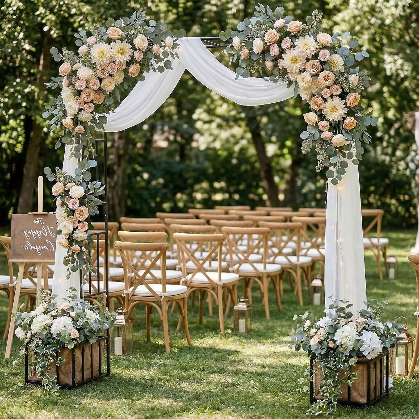 Garden Arch with Planter Boxes, Metal Arbor Trellis for Climbing Plants Outdoor, Heavy Duty Iron Archway for Wedding Ceremony Party Backyard Lawn Patio Decor, Black