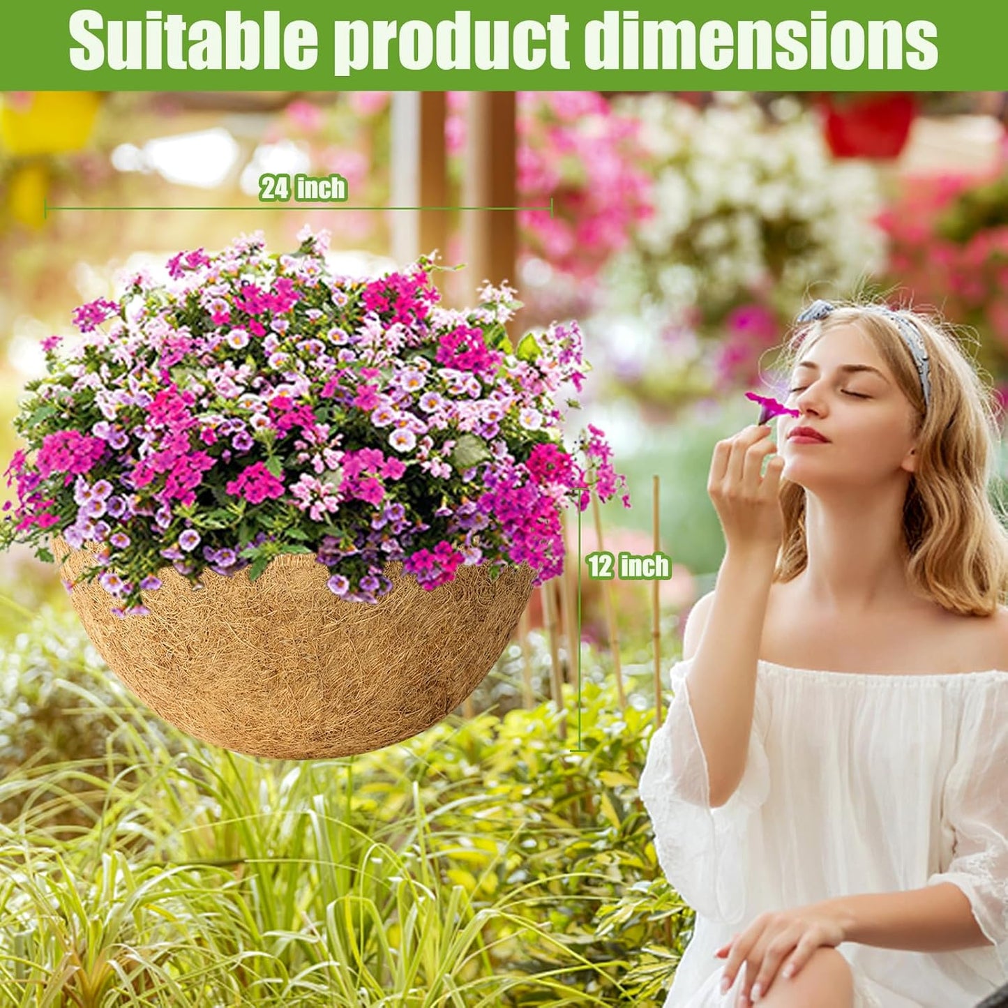 24 Inch Natural Coconut Fiber Liner for planters Round Coco Replacement Liners for Hanging Flower Basket Planter Extra Large Coco Coir Pots for Outdoor Garden Plants – 2 Pack